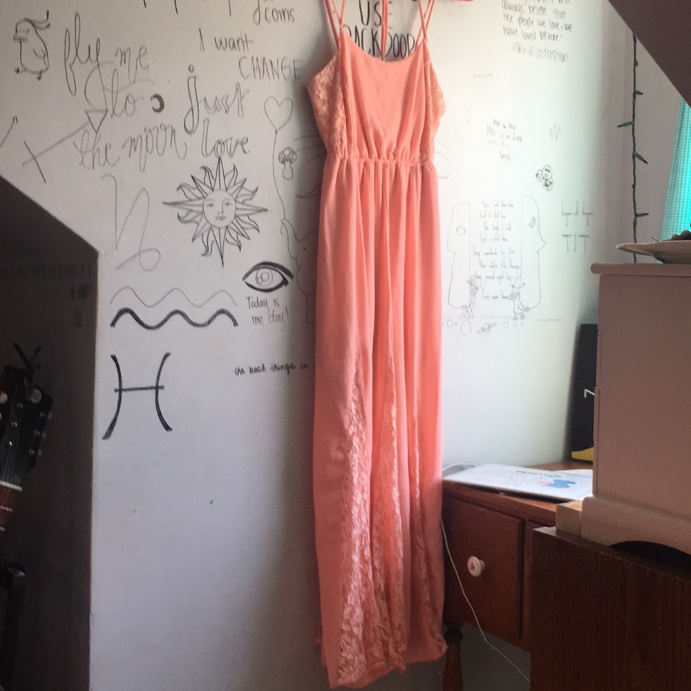 Coral lace maxi dress